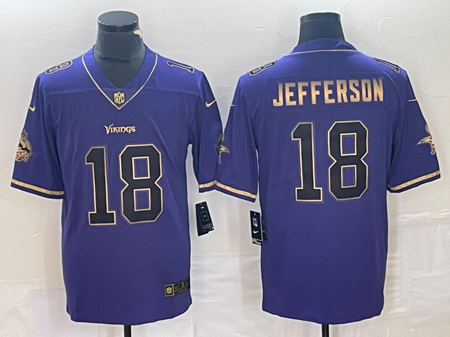 Men's Minnesota Vikings #18 Justin Jefferson Purple Gold Football Stitched Jersey